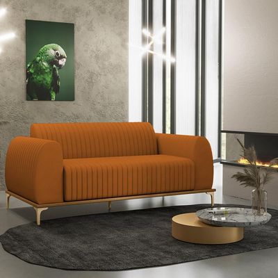 Sofá 3 Lugares Para Sala De Estar Molino 210 Cm D02 Pés D'ouro Veludo Telha C-262 - Lyam Decor