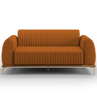 Sofá 3 Lugares Para Sala De Estar Molino 210 Cm D02 Pés D'ouro Veludo Telha C-262 - Lyam Decor