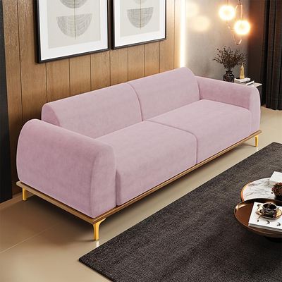 Sofá 03 Lugares Para Sala de Estar Kiev 210 cm D02 Veludo Rosê C-305 - Lyam Decor