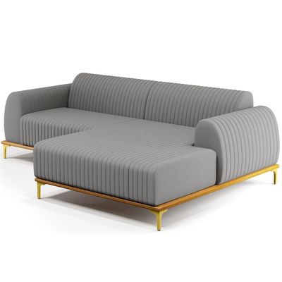 Sofá 4 Lugares com Chaise Direito Sala Estar Molino 255cm D02 Linho Cinza Escuro C-416 - Lyam Decor