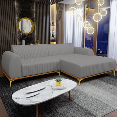 Sofá 4 Lugares com Chaise Direito Sala Estar Molino 255cm D02 Linho Cinza Escuro C-416 - Lyam Decor