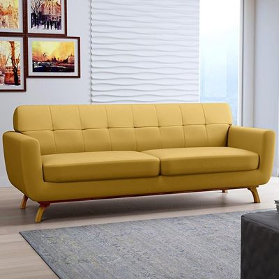 Sofá 3 Lugares Sala de Estar Miami 210 cm D02 Veludo Mostarda C-279 - Lyam Decor