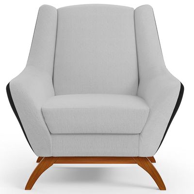 Kit 2 Poltronas Decorativas Base Madeira Juliet D02 Corano Preto C-05 Linho Cinza D-315 - Lyam Decor