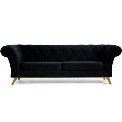 Sofá 4 Lugares Para Sala de Estar Império 300 cm D02 Veludo Preto C-300 - Lyam Decor