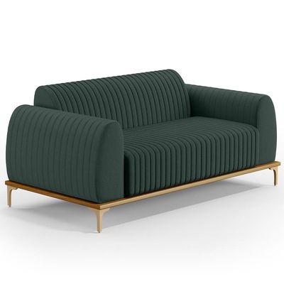 Sofá 3 Lugares Para Sala De Estar Molino 210 Cm D02 Pés D'ouro Linho Verde Musgo C-117 - Lyam Decor