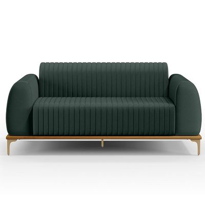 Sofá 3 Lugares Para Sala De Estar Molino 210 Cm D02 Pés D'ouro Linho Verde Musgo C-117 - Lyam Decor