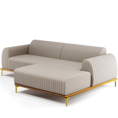 Sofá 4 Lugares com Chaise Direito Para Sala de Estar Molino 255cm D02 Linho Bege C-107 - Lyam Decor