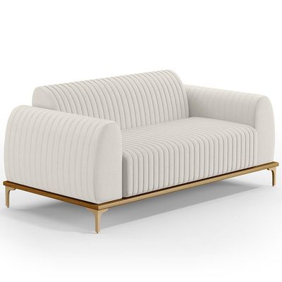 Kit Sofá 2 Lugares Sala Estar 150cm Com Poltrona Molino Pés D'ouro D02 Linho Cru C-443 - Lyam Decor