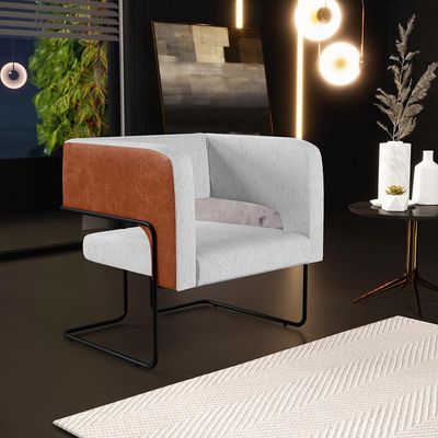 Kit 02 Poltronas Scarlett D02 Base Aço Preto Couríssimo Camel B-14 Linho Cinza D-315 - Lyam Decor