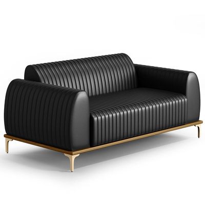 Kit Sofá 3 Lugares 180cm Com Poltrona Molino Pés D'ouro D02 Couríssimo Preto B-159 - Lyam Decor