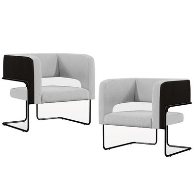 Kit 02 Poltronas Scarlett D02 Base Aço Preto Corano Preto C-05 Linho Cinza D-315 - Lyam Decor