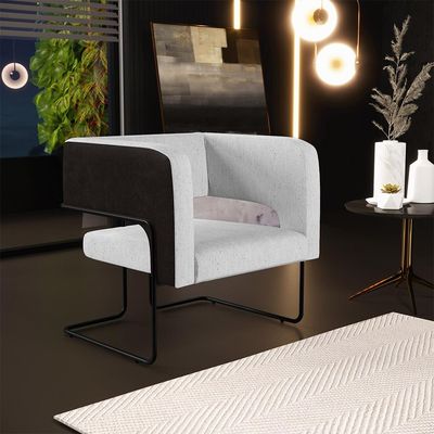 Kit 02 Poltronas Scarlett D02 Base Aço Preto Corano Preto C-05 Linho Cinza D-315 - Lyam Decor