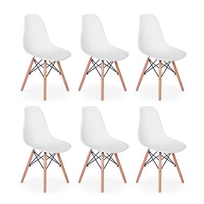 Conjunto 6 Cadeiras Charles Eames Eiffel Wood Branca