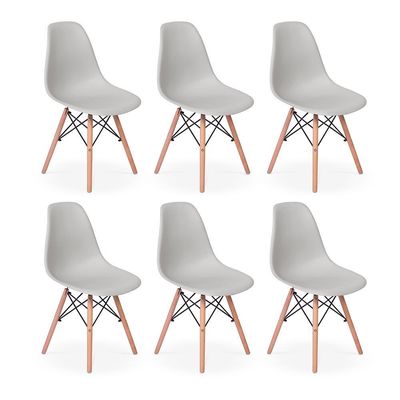 Conjunto 6 Cadeiras Eames Eiffel Wood Cinza
