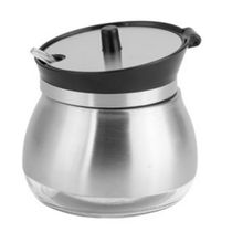 AÇUCAREIRO DE INOX E VIDRO COM COLHER 9X9CM