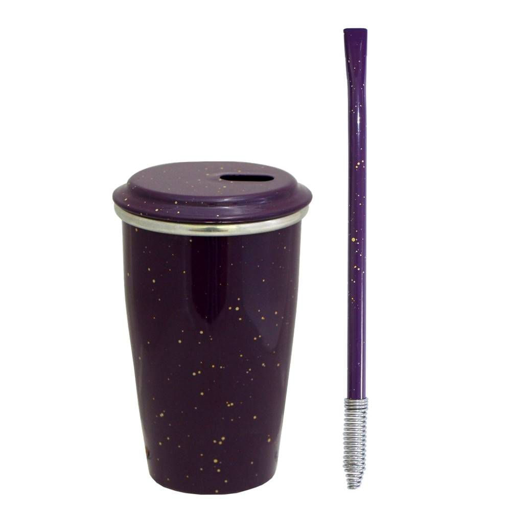 Kit Tereré Copo Alumínio Térmico 300ml Bomba Inox Mola Roxo
