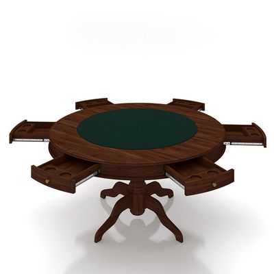 Conjunto Mesa de Jogos Carteado Bellagio Tampo Reversível Verde e 6 Cadeiras Madeira Poker Base Estrela Linho OffWhite/Imbuia G42 - Gran Belo