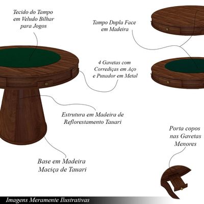 Conjunto Mesa de Jogos Carteado Bellagio Tampo Reversível Verde e 4 Cadeiras Madeira Poker Base Cone Linho OffWhite/Imbuia G42 - Gran Belo