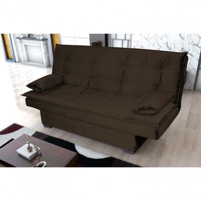 Sofá Cama Casal Reclinável Esmeralda - Veludo Marrom Escuro