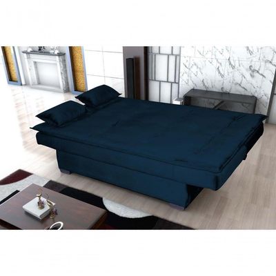 Sofá Cama Casal Reclinável Esmeralda - Veludo Azul Marinho