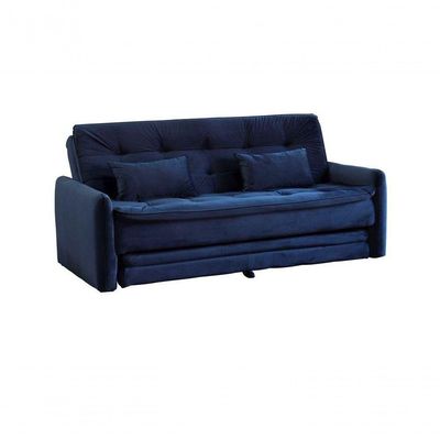 Sofá Cama Com Cama Auxiliar Madalena - Veludo Azul Marinho