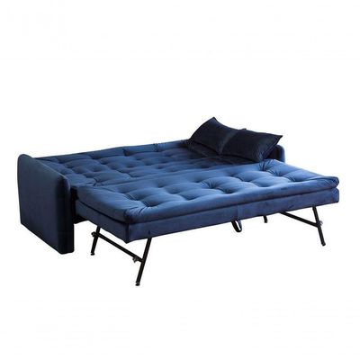 Sofá Cama Com Cama Auxiliar Madalena - Veludo Azul Marinho