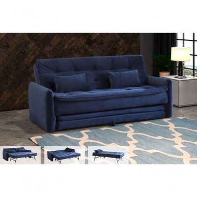 Sofá Cama Com Cama Auxiliar Madalena - Veludo Azul Marinho
