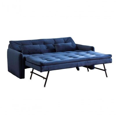 Sofá Cama Com Cama Auxiliar Madalena - Veludo Azul Marinho