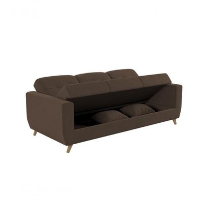 Sofá Cama Casal Com Baú Pamela - Veludo Turkey Chocolate