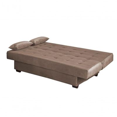 Sofá Cama Casal 3 Lugares Laila - Veludo Marrom Claro