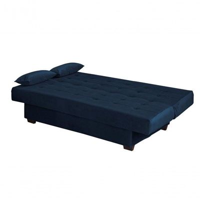 Sofá Cama Casal 3 Lugares Laila - Veludo Azul Marinho