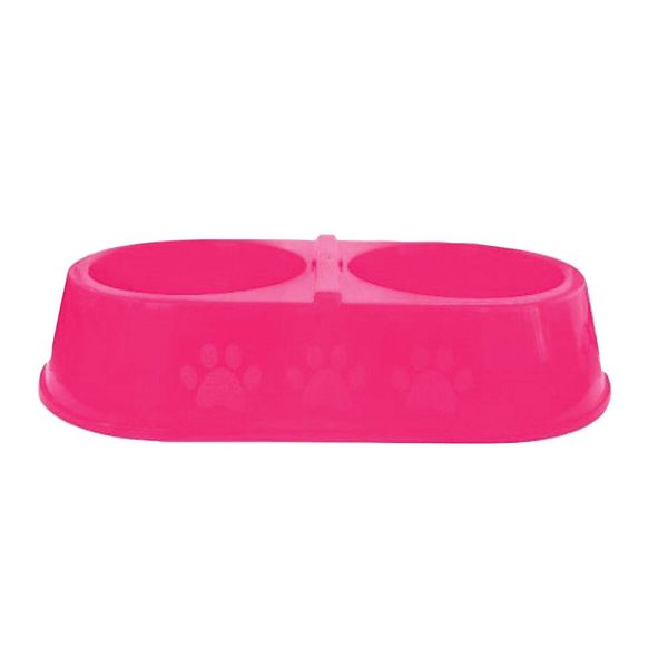 Comedouro Duplo Pet Injet 900ml Patinhas Rosa