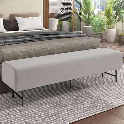 Puff Recamier Decorativo com Pés Industrial 140cm Novara P05 Veludo Cinza - Lyam Decor