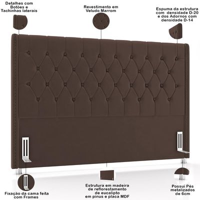 Cabeceira Cama Box King 195cm Estofada Frizza P05 Veludo Marrom - Lyam Decor