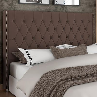 Cabeceira Cama Box King 195cm Estofada Frizza P05 Veludo Marrom - Lyam Decor