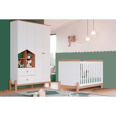 Quarto Infantil Completo Ternura 2 Peças (1 Guarda Roupa + 1 Berço) QI91 Branco/Jequitiba - Henn