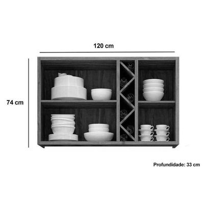 Armário Aéreo p/ Cozinha Tempranillo c/ 3 Portas Vidro Reflecta 120cm Amendoa/Off White - Ronipa