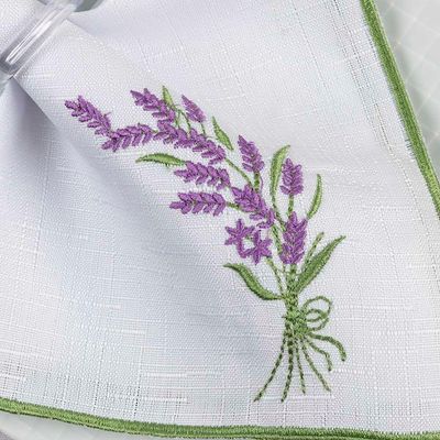 Kit 12 Jogos Americanos Guardanapos De Mesa Retangular Bordado Lavanda - Branco