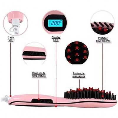 Escova Mágica Alisadora Fast Hair Straightener Bivolt  Bivolt