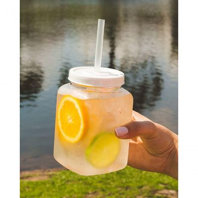 Copo Quadrado Vintage Boccati Com Canudo 670ml Cozinha Lazer Cor:transparente