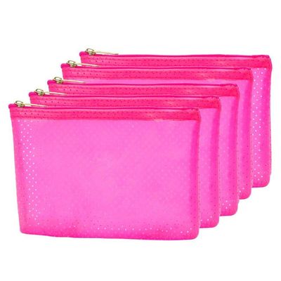 Combo 10 Necessaire Rosa Translúcida Com Zíper 20,5x14,5cm