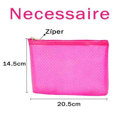 Combo 10 Necessaire Rosa Translúcida Com Zíper 20,5x14,5cm