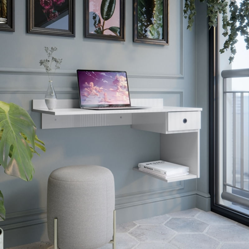 Escrivaninha Suspensa Notbook Gaveta Luxo Branco - Comprar Moveis em Casa