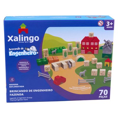 Brincando de Engenheiro Fazenda com 70 Blocos Xalingo
