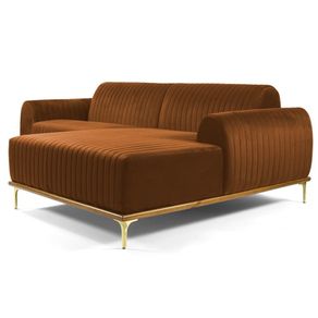 Sofá 300cm 5 Lugares com Chaise Direito Pés Gold Molino C-262 Veludo Telha - Domi