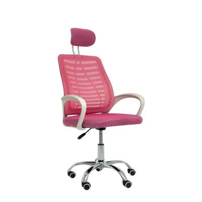 Kit 6 Cadeiras Escritório Diretor Tela Mesh Com Encosto De Cabeça Rosa