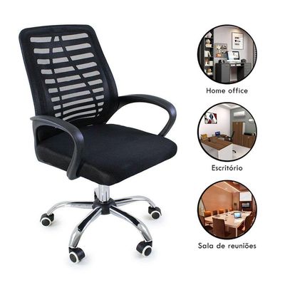 Kit 2 Cadeiras De Escritório Esteirinha Mesh Ergonômica Preto