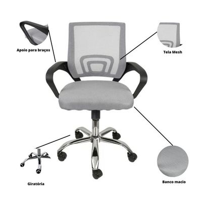 Kit 4 Cadeiras De Escritório Begonia Tela Mesh Ergonômica Cinza