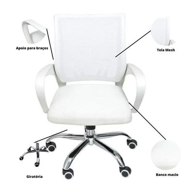 Kit 15 Cadeiras De Escritório Begonia Tela Mesh Ergonômico Branco