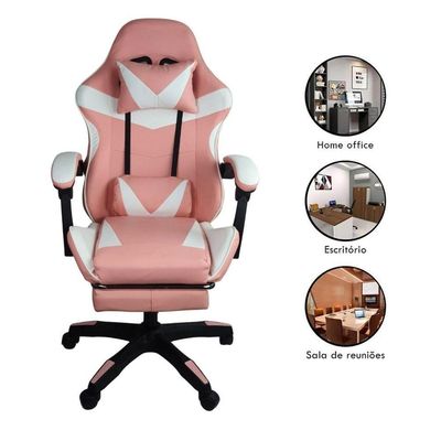 Cadeira Gamer Stillus Ergonômica Com Apoio Para Os Pés Rosa Chiclete